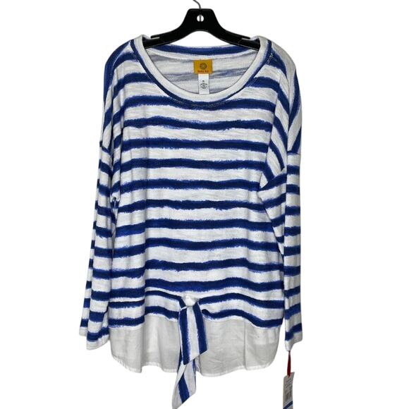 Ruby Rd Striped Tie Hem Top XL Nautical Blue White Lightweight Knit Layered NEW - Picture 1 of 8